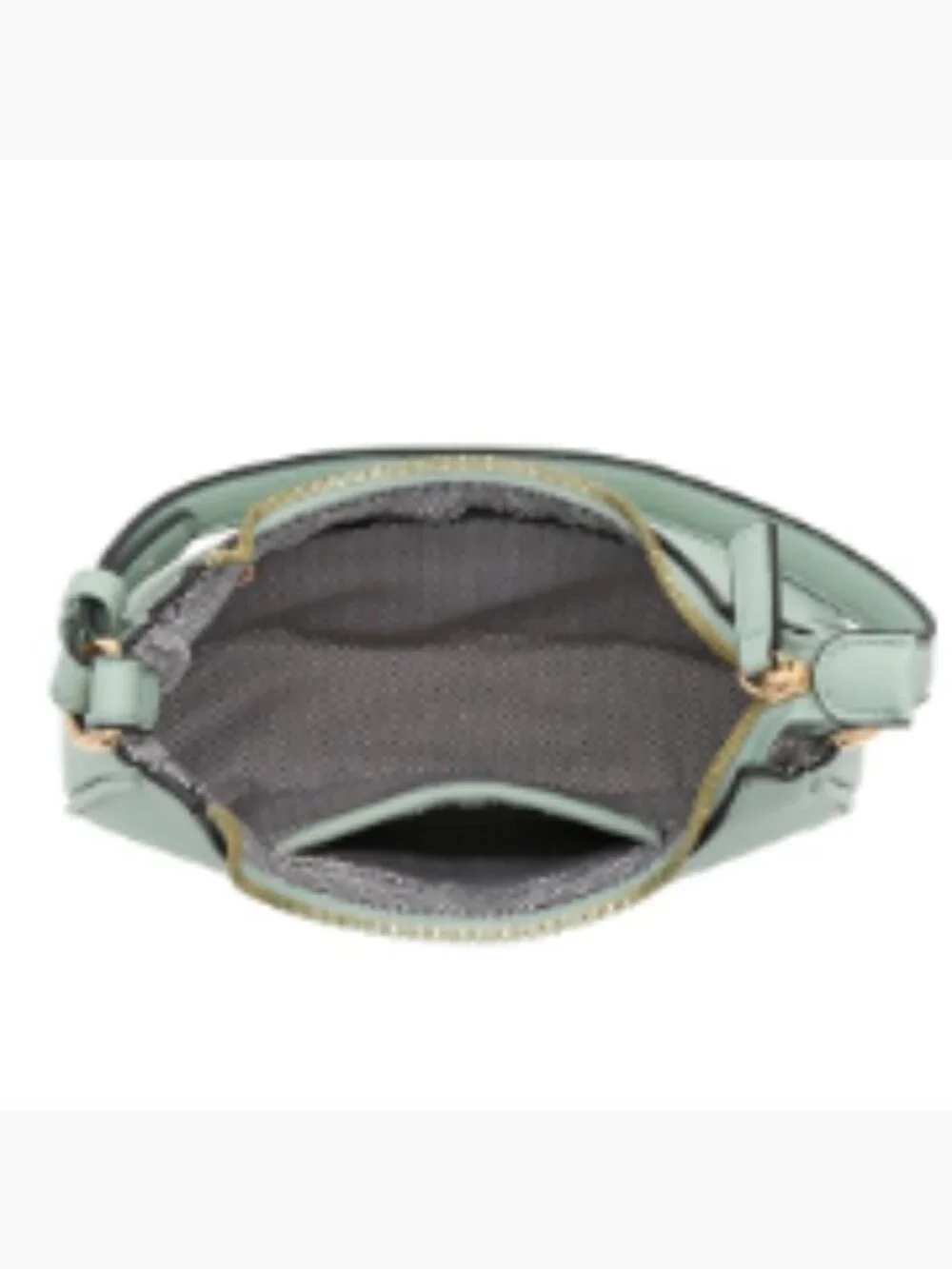 Faux Leather Crescent Shoulder Bag, Zipper Closure, Adjustable Strap, Mint